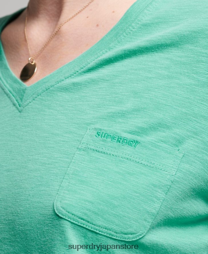 オーガニックコットン 長袖ポケット Vネックトップ 女性 Superdry 衣類 ライトブルー 2J62PZ6595