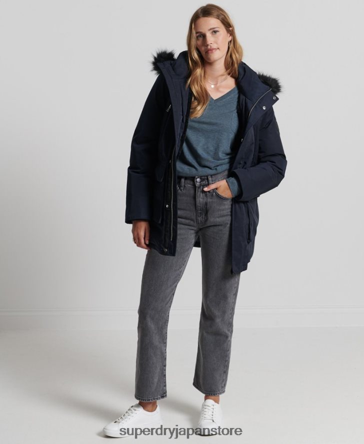オーガニックコットン 長袖ポケット Vネックトップ 女性 Superdry 衣類 青 2J62PZ6645