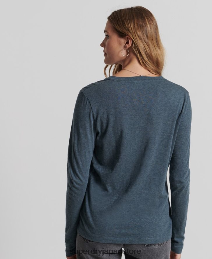 オーガニックコットン 長袖ポケット Vネックトップ 女性 Superdry 衣類 青 2J62PZ6645