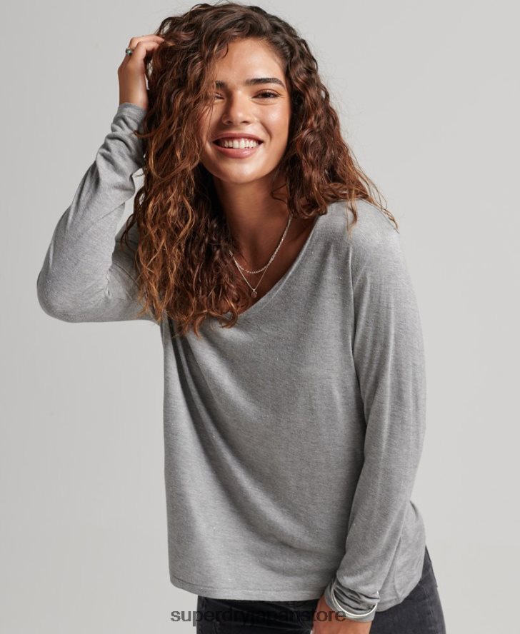 長袖Vネックトップ 女性 Superdry 衣類 グレー 2J62PZ6736