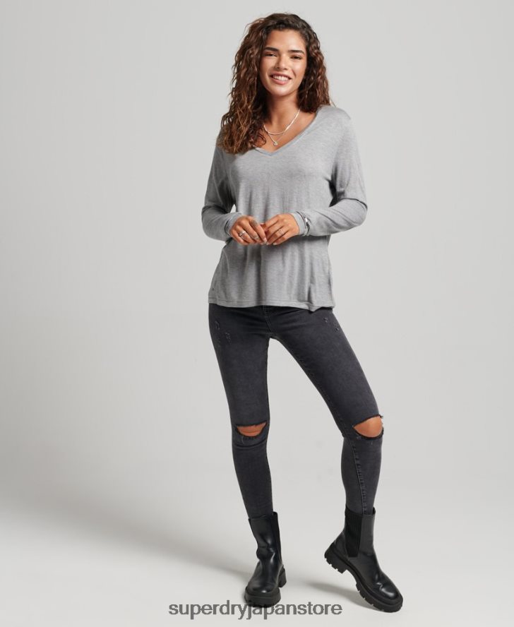長袖Vネックトップ 女性 Superdry 衣類 グレー 2J62PZ6736