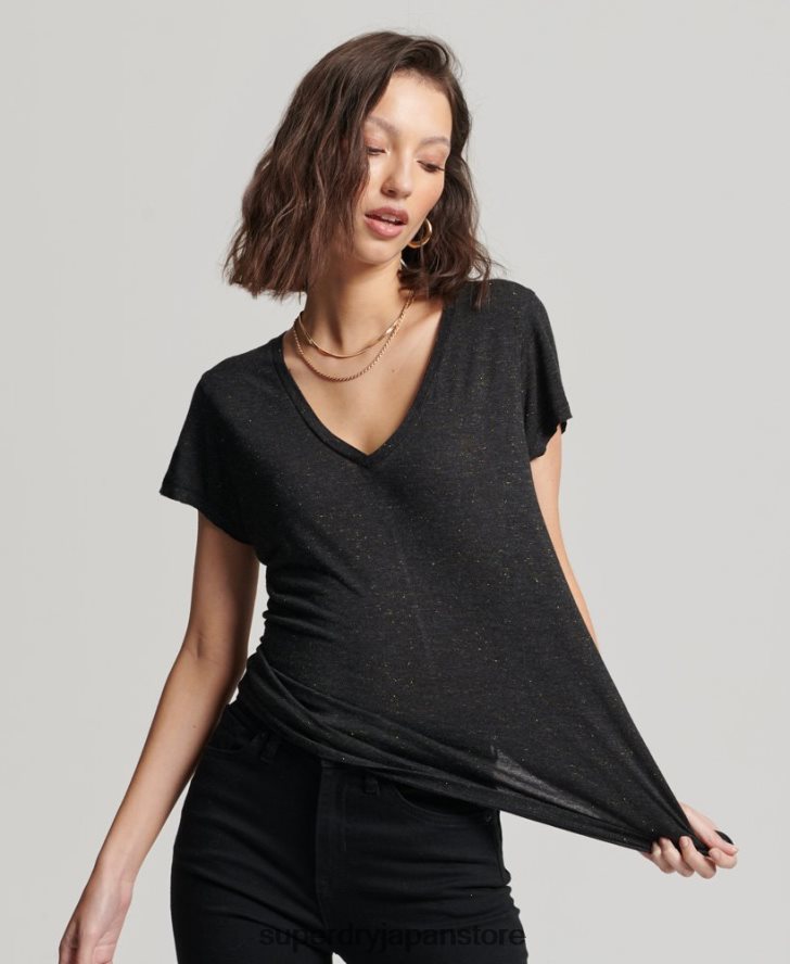 スラブ Vネック Tシャツ 女性 Superdry 衣類 黒 2J62PZ2615