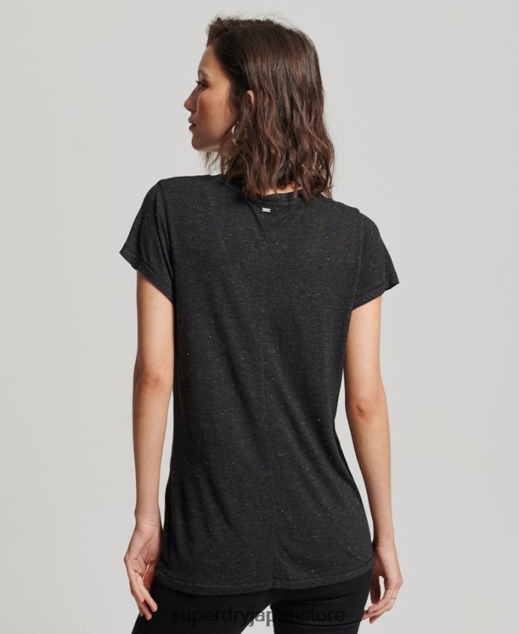 スラブ Vネック Tシャツ 女性 Superdry 衣類 黒 2J62PZ2615