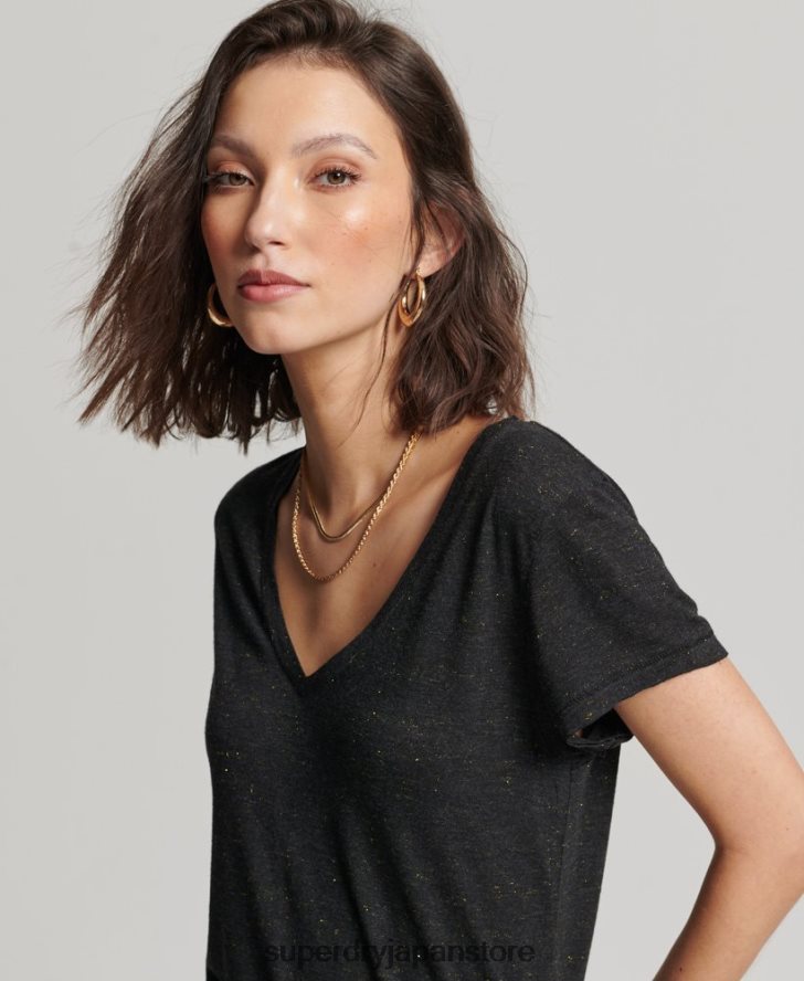 スラブ Vネック Tシャツ 女性 Superdry 衣類 黒 2J62PZ2615