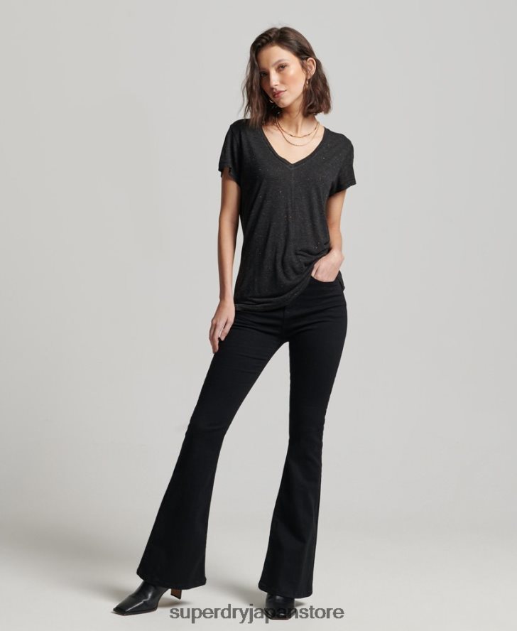 スラブ Vネック Tシャツ 女性 Superdry 衣類 黒 2J62PZ2615