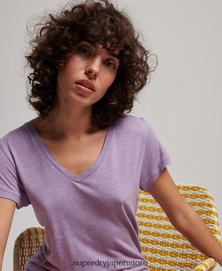 スラブ Vネック Tシャツ 女性 Superdry 衣類 紫 2J62PZ2723