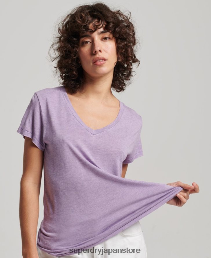 スラブ Vネック Tシャツ 女性 Superdry 衣類 紫 2J62PZ2723