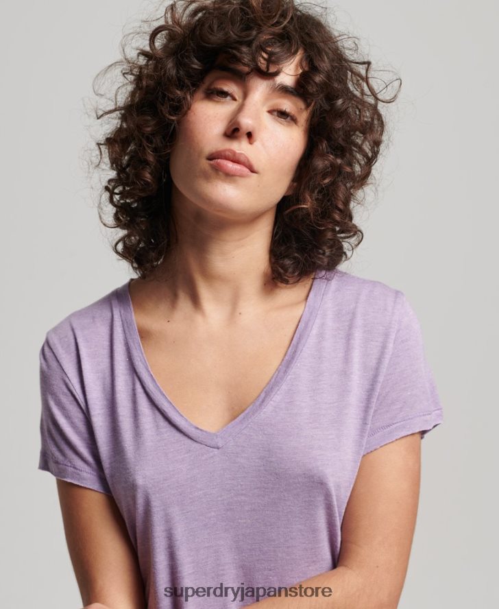 スラブ Vネック Tシャツ 女性 Superdry 衣類 紫 2J62PZ2723