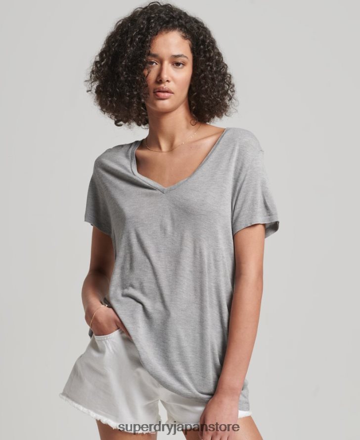 スラブ Vネック Tシャツ 女性 Superdry 衣類 グレー 2J62PZ2728