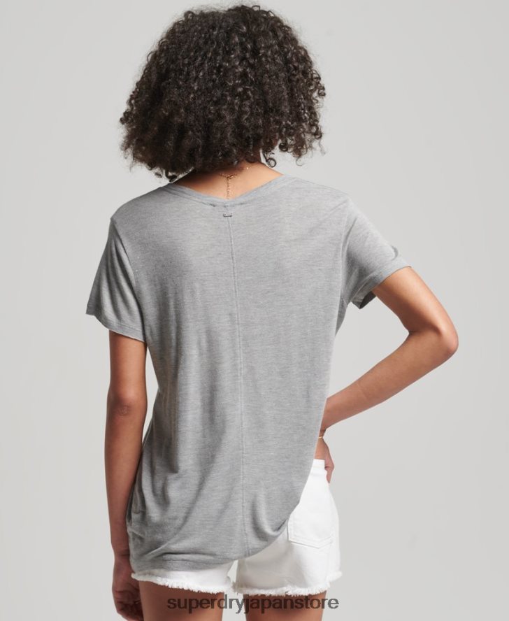 スラブ Vネック Tシャツ 女性 Superdry 衣類 グレー 2J62PZ2728