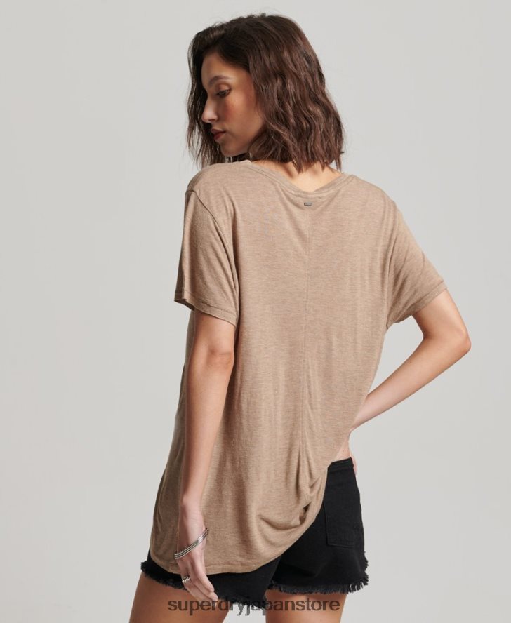 スラブ Vネック Tシャツ 女性 Superdry 衣類 黄褐色 2J62PZ2730