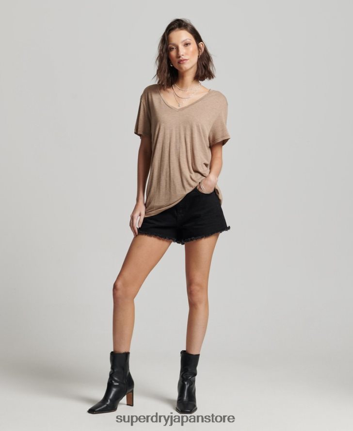 スラブ Vネック Tシャツ 女性 Superdry 衣類 黄褐色 2J62PZ2730