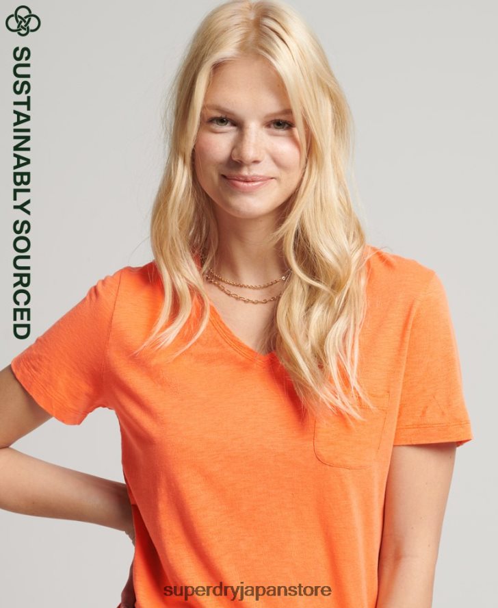 オーガニックコットン ポケットVネックTシャツ 女性 Superdry 衣類 オレンジ 2J62PZ2826
