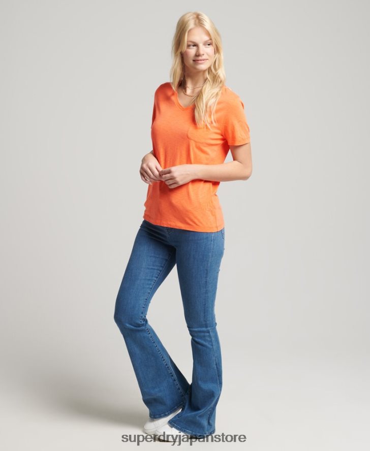 オーガニックコットン ポケットVネックTシャツ 女性 Superdry 衣類 オレンジ 2J62PZ2826