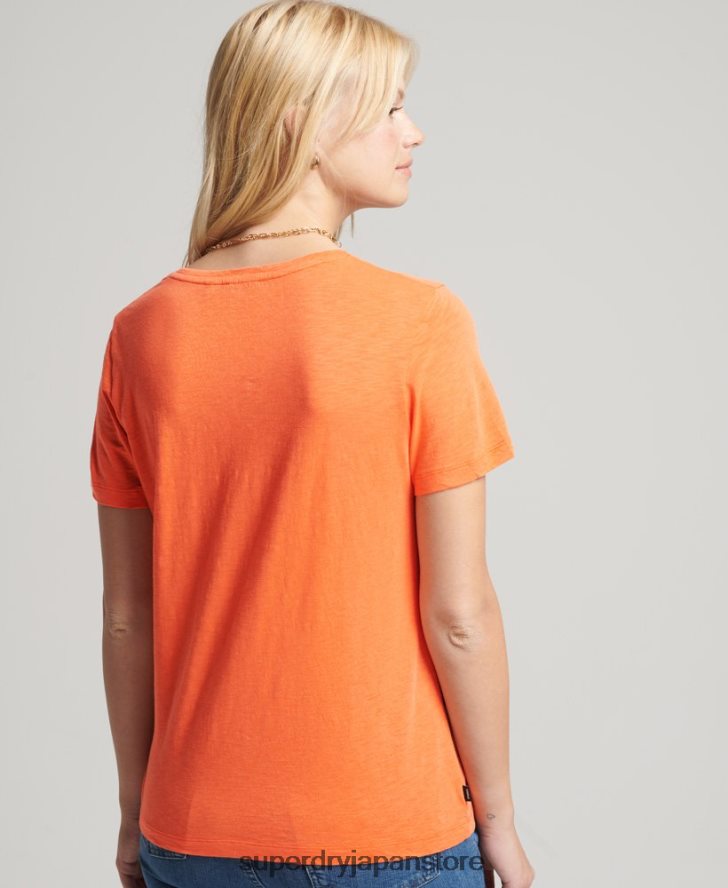 オーガニックコットン ポケットVネックTシャツ 女性 Superdry 衣類 オレンジ 2J62PZ2826