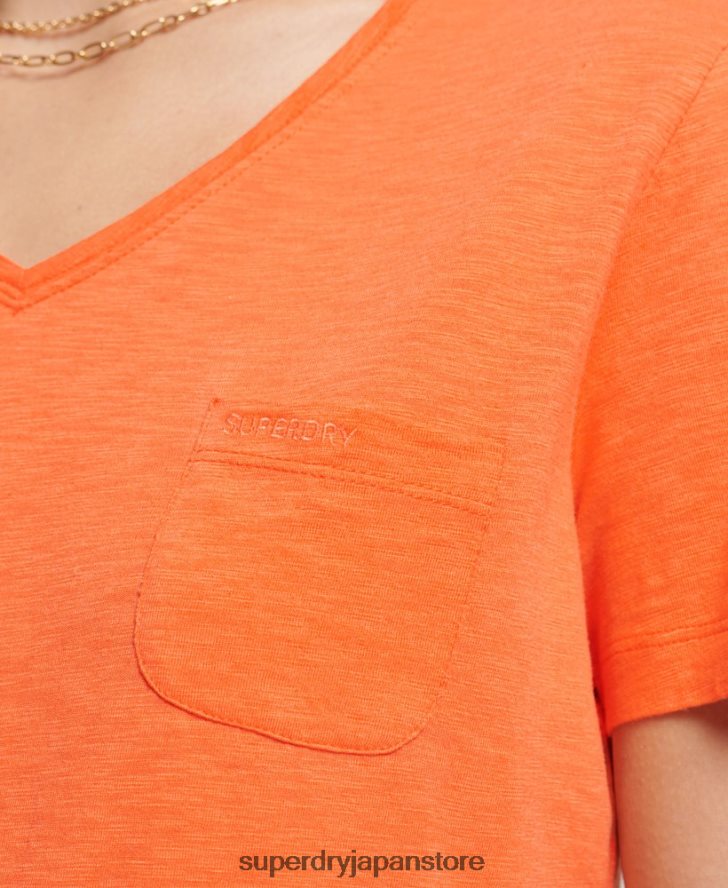 オーガニックコットン ポケットVネックTシャツ 女性 Superdry 衣類 オレンジ 2J62PZ2826