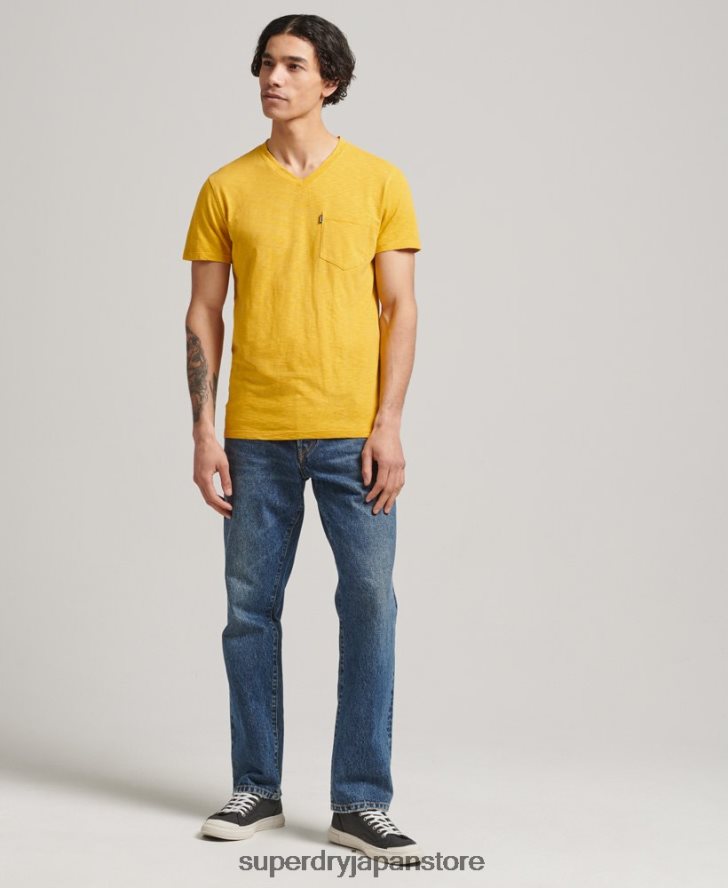 オーガニックコットン Vネック スラブポケット Tシャツ 男性 Superdry 衣類 黄色 2J62PZ4801