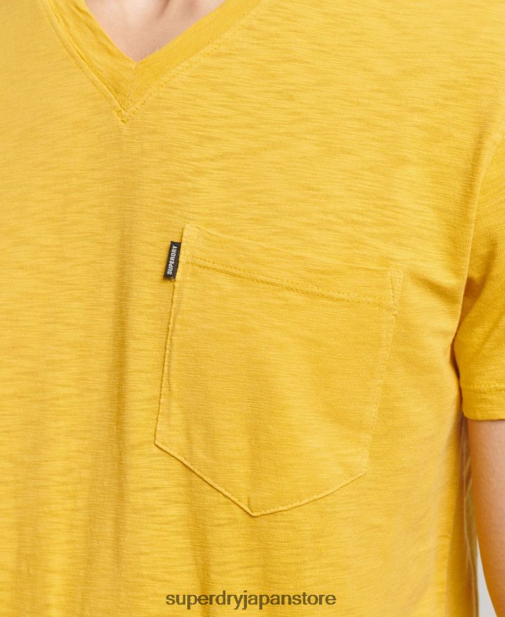 オーガニックコットン Vネック スラブポケット Tシャツ 男性 Superdry 衣類 黄色 2J62PZ4801