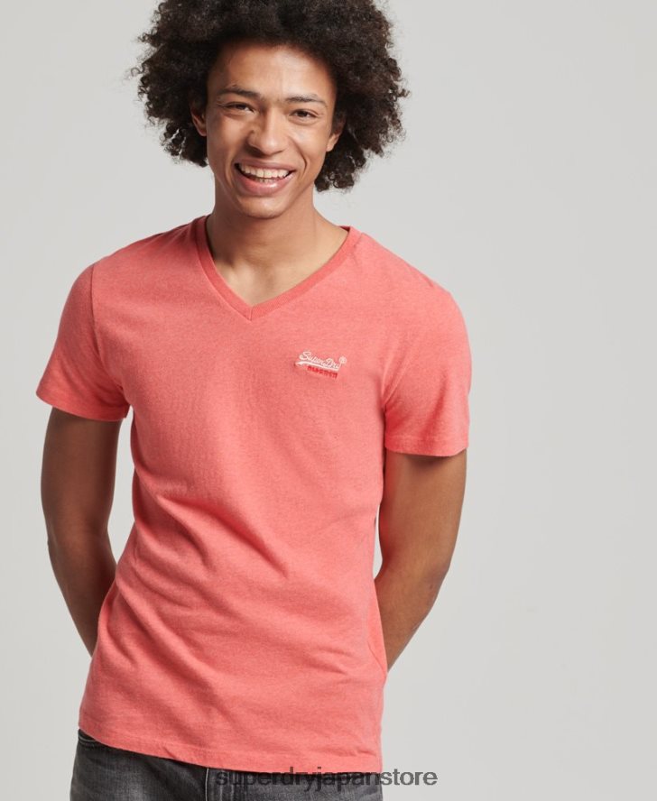 オーガニックコットン クラシック Vネック Tシャツ 男性 Superdry 衣類 コーラル 2J62PZ4809