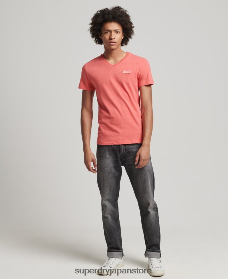 オーガニックコットン クラシック Vネック Tシャツ 男性 Superdry 衣類 コーラル 2J62PZ4809
