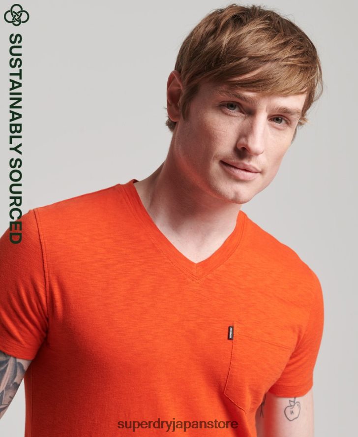 オーガニックコットン Vネック スラブポケット Tシャツ 男性 Superdry 衣類 オレンジ 2J62PZ4810