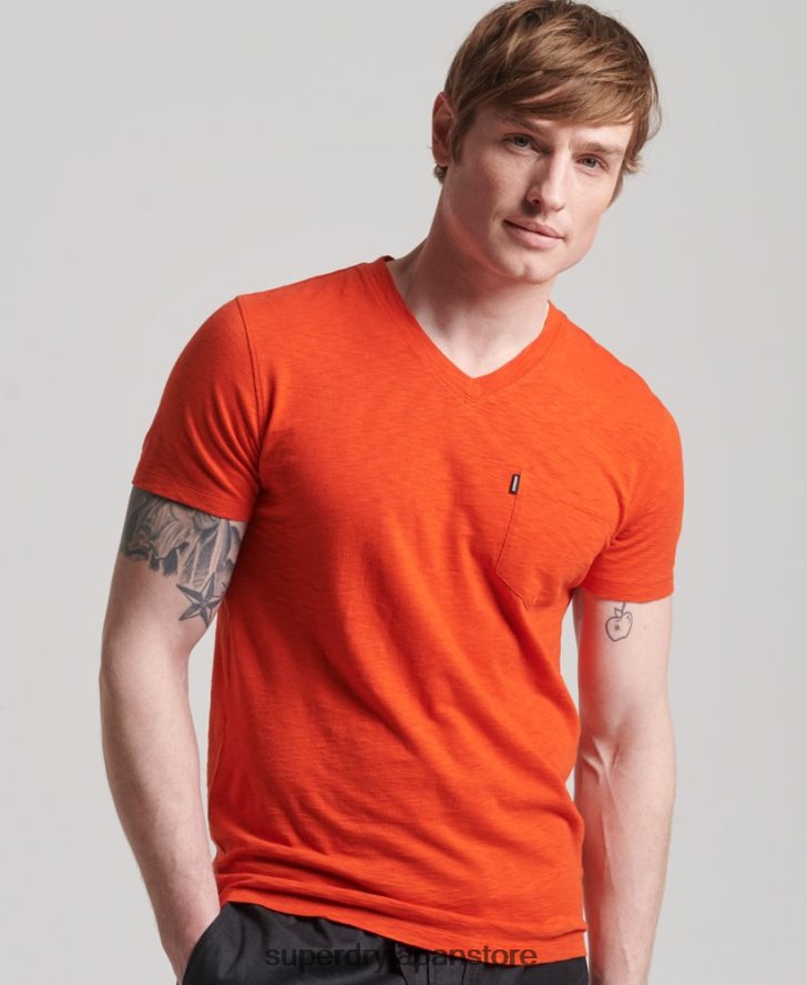 オーガニックコットン Vネック スラブポケット Tシャツ 男性 Superdry 衣類 オレンジ 2J62PZ4810