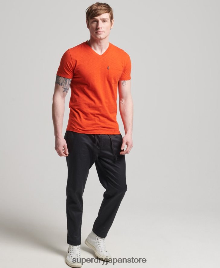 オーガニックコットン Vネック スラブポケット Tシャツ 男性 Superdry 衣類 オレンジ 2J62PZ4810