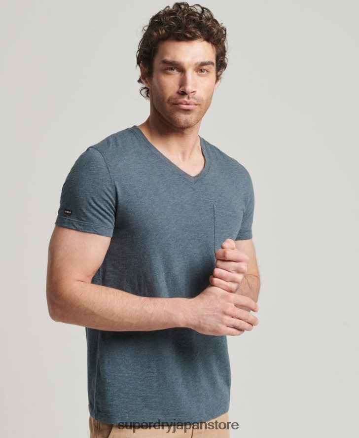 オーガニックコットン Vネック スラブポケット Tシャツ 男性 Superdry 衣類 青 2J62PZ4819