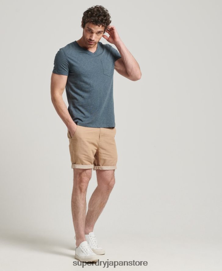 オーガニックコットン Vネック スラブポケット Tシャツ 男性 Superdry 衣類 青 2J62PZ4819