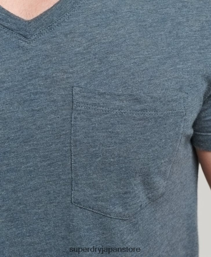 オーガニックコットン Vネック スラブポケット Tシャツ 男性 Superdry 衣類 青 2J62PZ4819