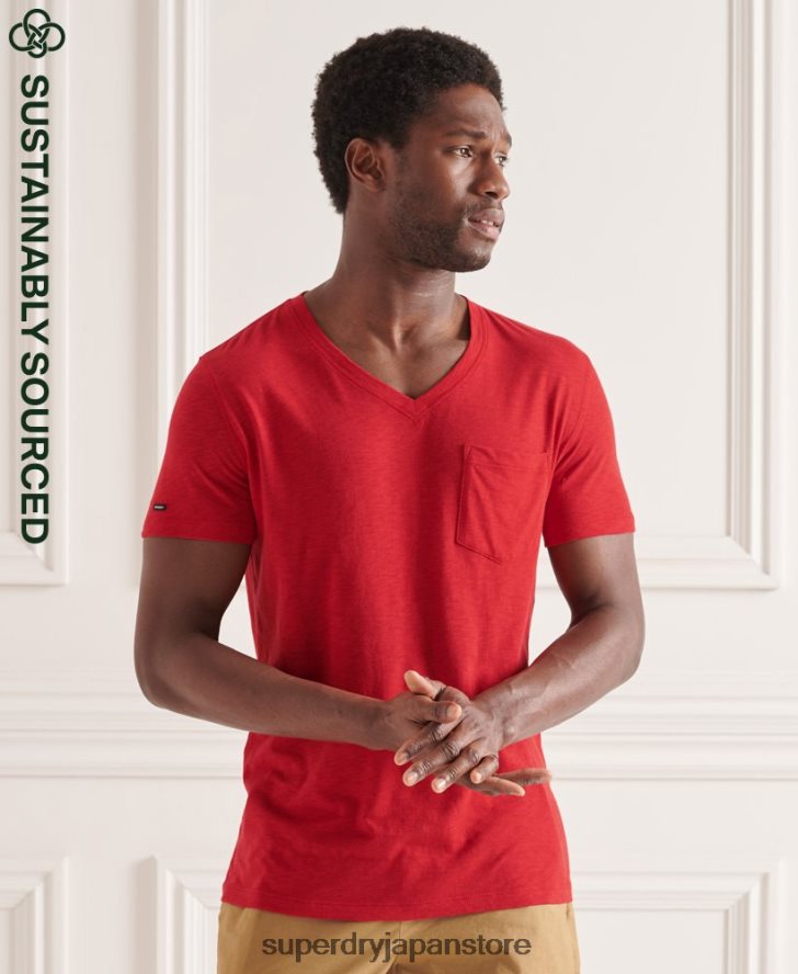 オーガニックコットン Vネック スラブポケット Tシャツ 男性 Superdry 衣類 赤 2J62PZ4834