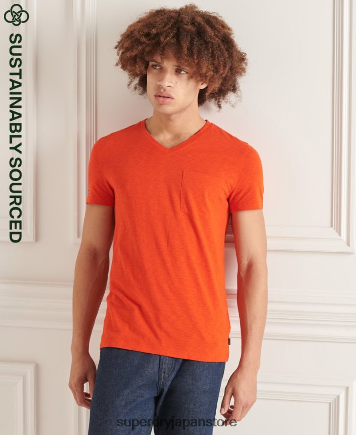 オーガニックコットン Vネック スラブポケット Tシャツ 男性 Superdry 衣類 オレンジ 2J62PZ4837