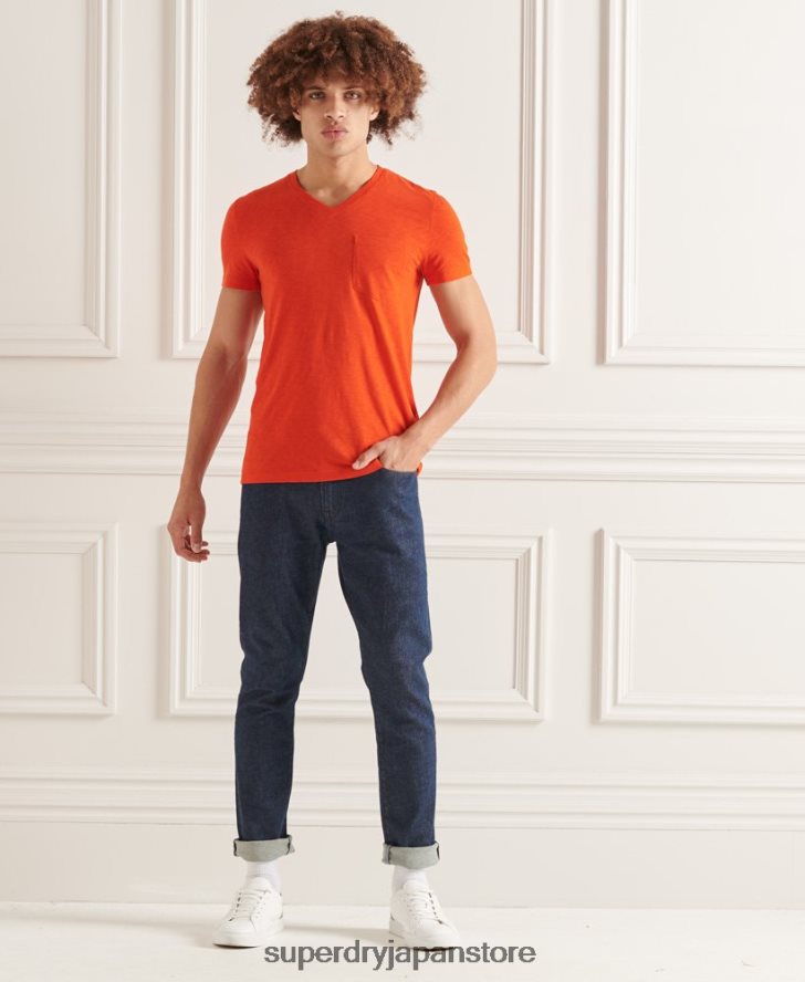 オーガニックコットン Vネック スラブポケット Tシャツ 男性 Superdry 衣類 オレンジ 2J62PZ4837