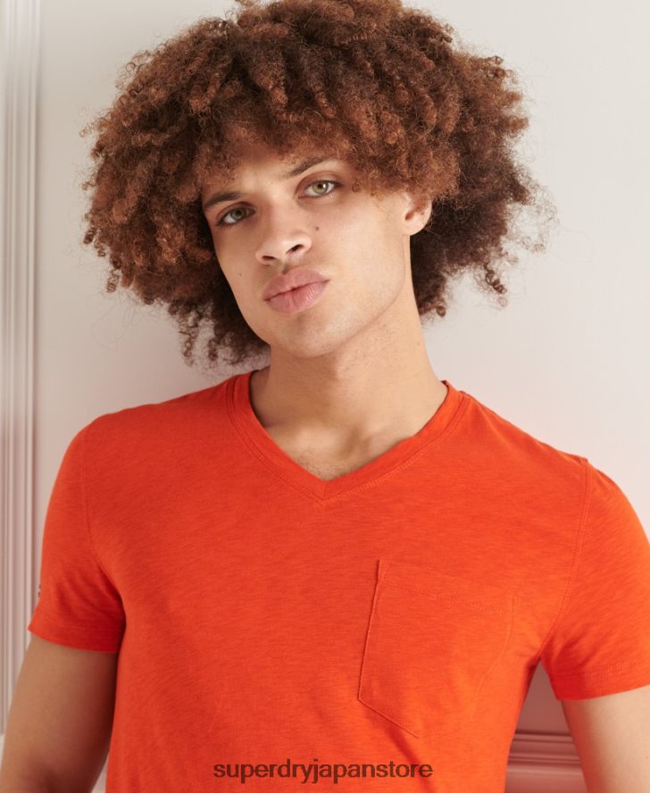 オーガニックコットン Vネック スラブポケット Tシャツ 男性 Superdry 衣類 オレンジ 2J62PZ4837