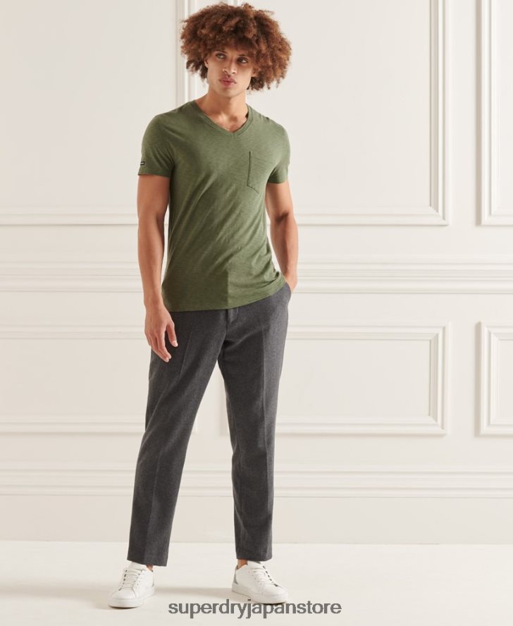 オーガニックコットン Vネック スラブポケット Tシャツ 男性 Superdry 衣類 緑 2J62PZ4846