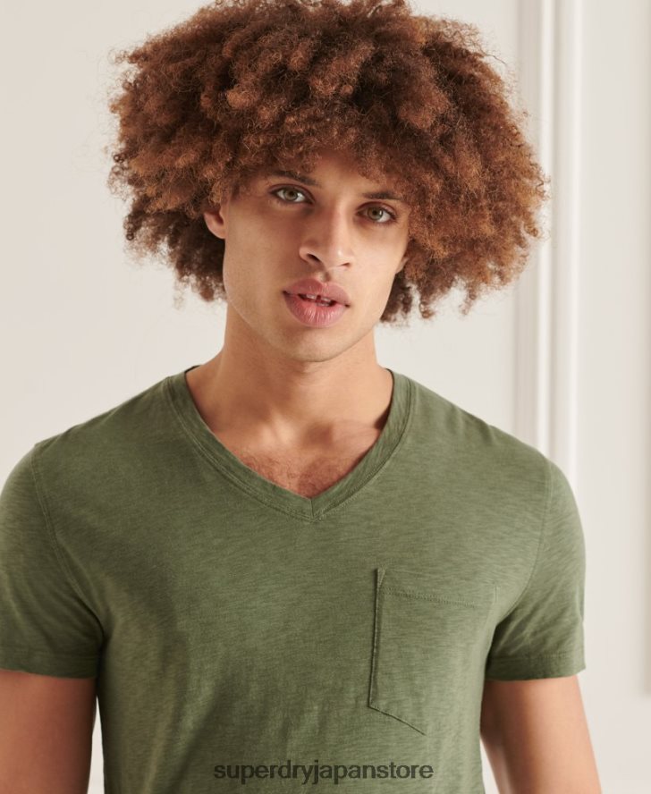オーガニックコットン Vネック スラブポケット Tシャツ 男性 Superdry 衣類 緑 2J62PZ4846