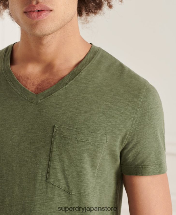 オーガニックコットン Vネック スラブポケット Tシャツ 男性 Superdry 衣類 緑 2J62PZ4846