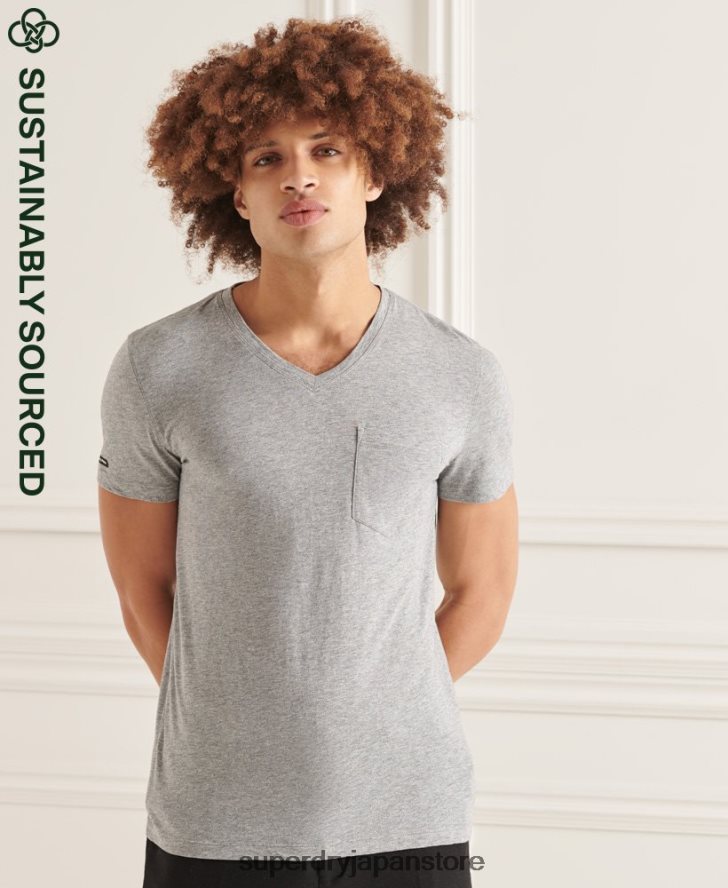 オーガニックコットン Vネック スラブポケット Tシャツ 男性 Superdry 衣類 ライトグレー 2J62PZ4849