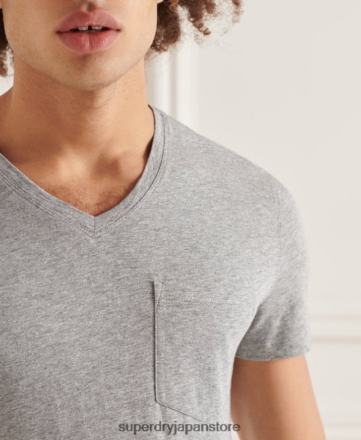 オーガニックコットン Vネック スラブポケット Tシャツ 男性 Superdry 衣類 ライトグレー 2J62PZ4849