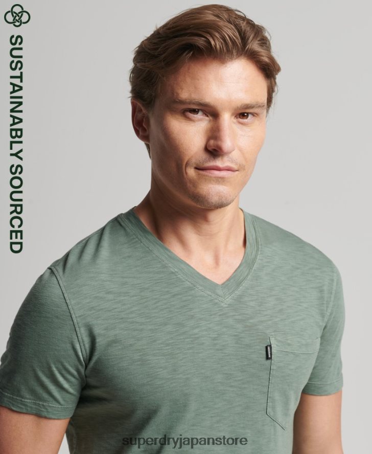オーガニックコットン Vネック スラブポケット Tシャツ 男性 Superdry 衣類 緑 2J62PZ4857