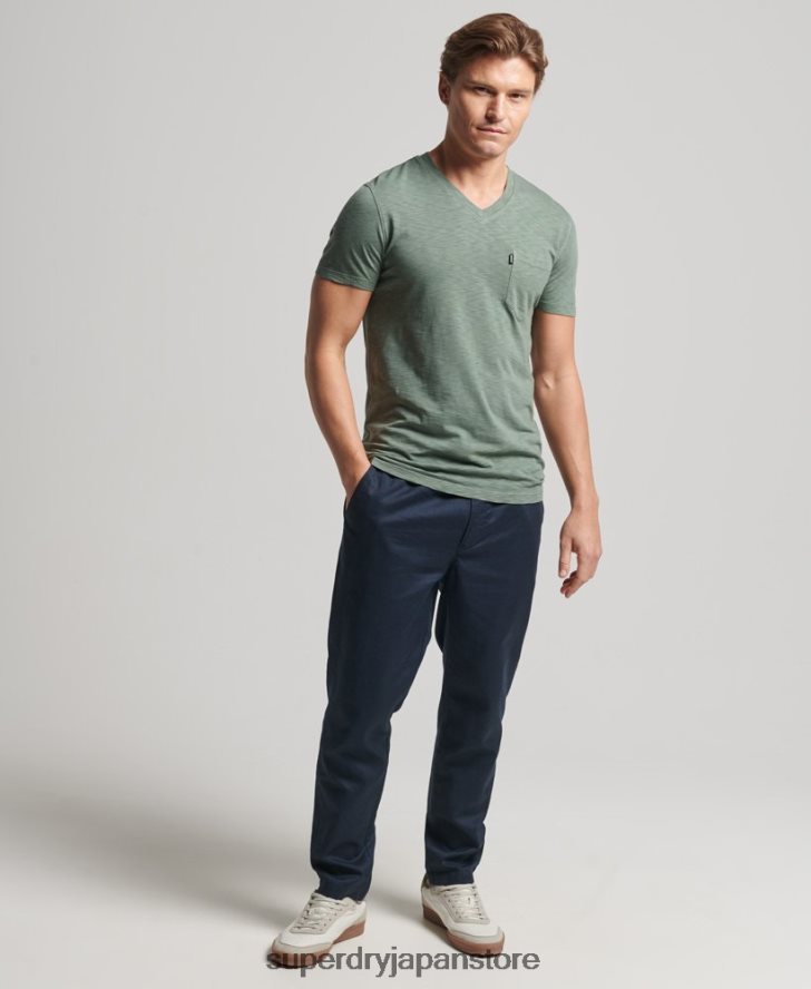 オーガニックコットン Vネック スラブポケット Tシャツ 男性 Superdry 衣類 緑 2J62PZ4857