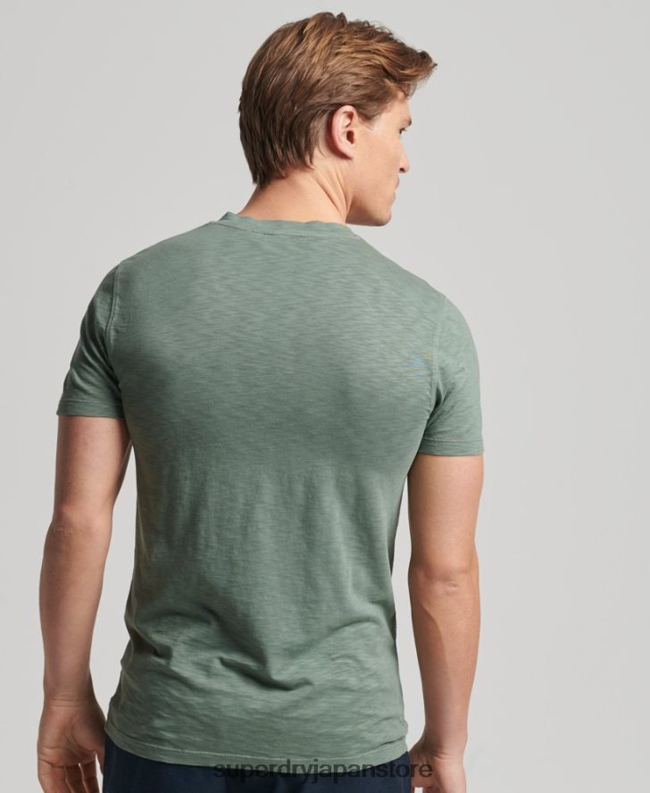 オーガニックコットン Vネック スラブポケット Tシャツ 男性 Superdry 衣類 緑 2J62PZ4857