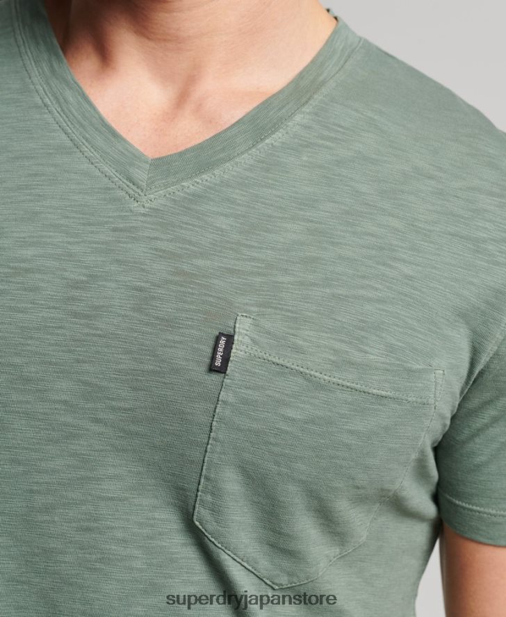 オーガニックコットン Vネック スラブポケット Tシャツ 男性 Superdry 衣類 緑 2J62PZ4857