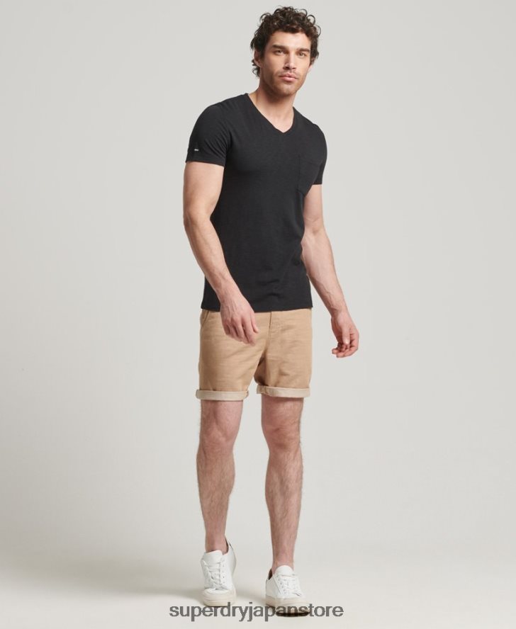 オーガニックコットン Vネック スラブポケット Tシャツ 男性 Superdry 衣類 黒 2J62PZ4862
