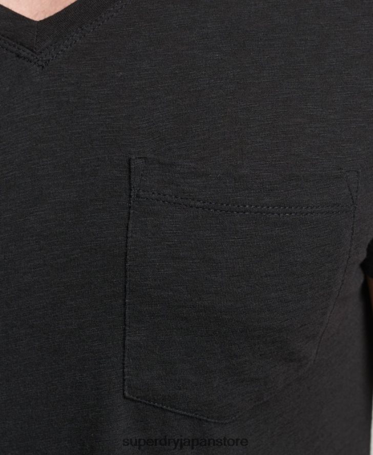 オーガニックコットン Vネック スラブポケット Tシャツ 男性 Superdry 衣類 黒 2J62PZ4862