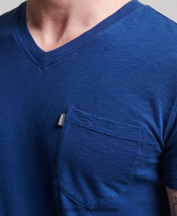 オーガニックコットン Vネック スラブポケット Tシャツ 男性 Superdry 衣類 青 2J62PZ4877