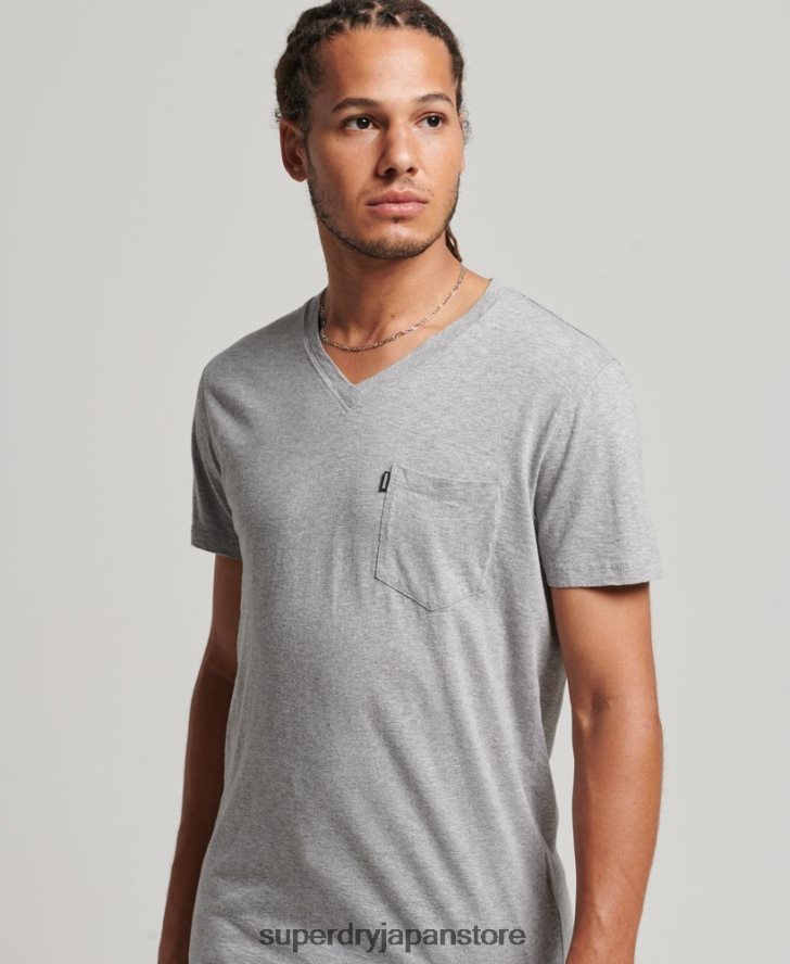 オーガニックコットン Vネック スラブポケット Tシャツ 男性 Superdry 衣類 ライトグレー 2J62PZ4885