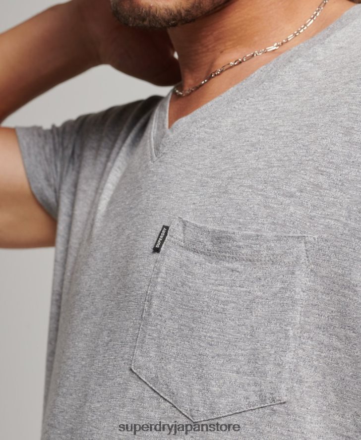 オーガニックコットン Vネック スラブポケット Tシャツ 男性 Superdry 衣類 ライトグレー 2J62PZ4885