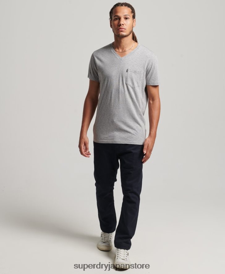 オーガニックコットン Vネック スラブポケット Tシャツ 男性 Superdry 衣類 ライトグレー 2J62PZ4885