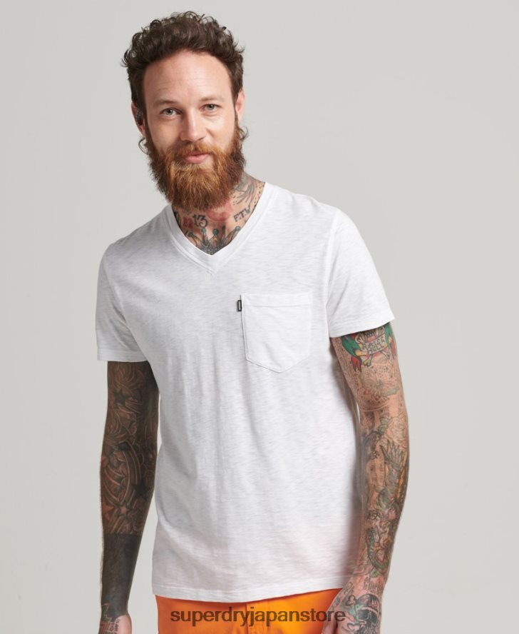 オーガニックコットン ポケットVネックTシャツ 男性 Superdry 衣類 白 2J62PZ4916